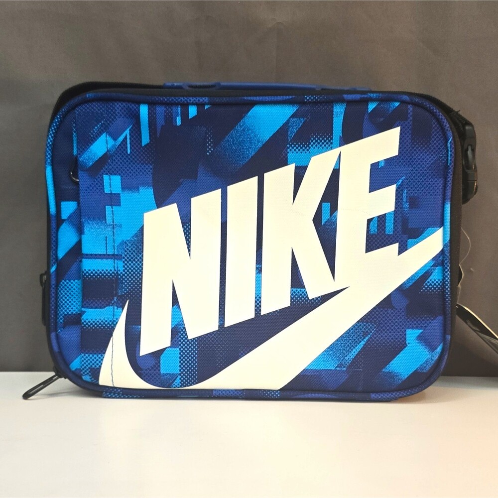 Nike Kids Insulated Lunch Bag Blue Geometric Print Handle BA9344-441